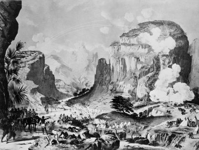 The Storming of Magdala af britiske tropper under Sir Robert Napier (1810-1890), skitseret af en stabsofficer og indgraveret af Alfred Concanen (1835-1886) af English School